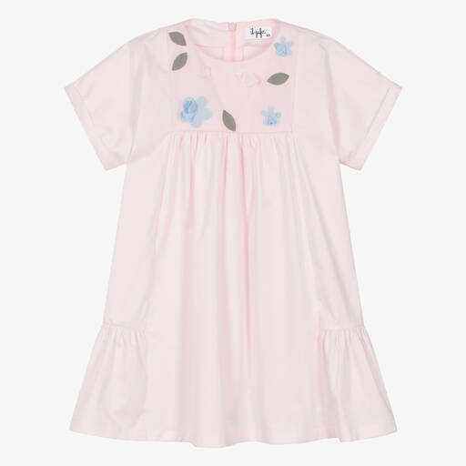 Il Gufo-Girls Pink Floral Cotton Poplin Dress | Childrensalon