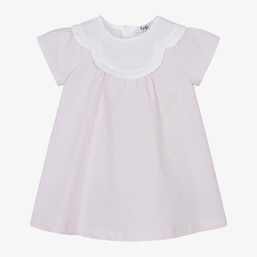 Il Gufo-Girls Pink Striped Cotton Dress | Childrensalon