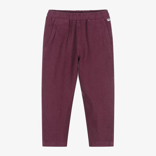 Il Gufo-Girls Red Linen Tapered Trousers | Childrensalon