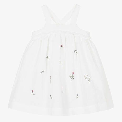 Il Gufo-Girls White Linen Pinafore Dress | Childrensalon
