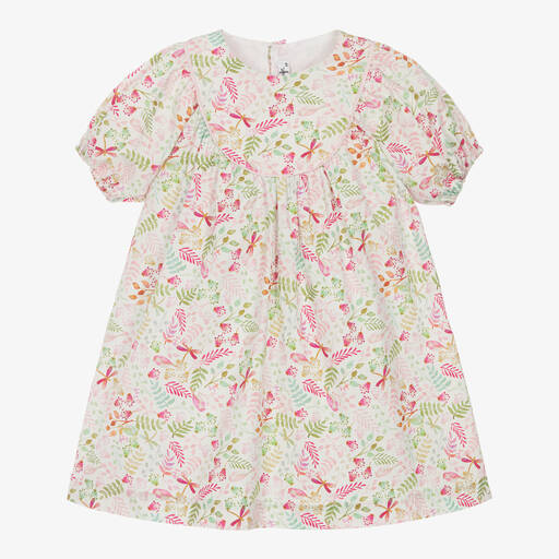 Il Gufo-Girls White & Pink Floral Cotton Dress | Childrensalon