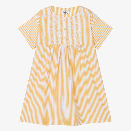 Il Gufo-Girls Yellow Striped Cotton Dress | Childrensalon