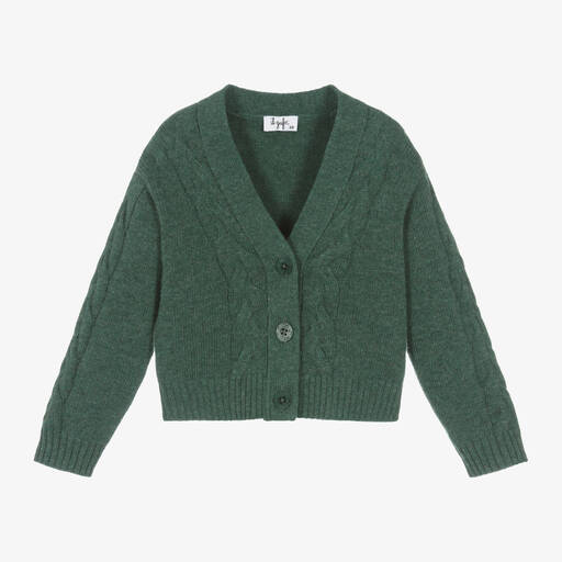 Il Gufo-Green Wool Cable Knit Cardigan | Childrensalon