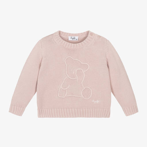 Il Gufo-Pink Cotton Knit Teddy Jumper | Childrensalon