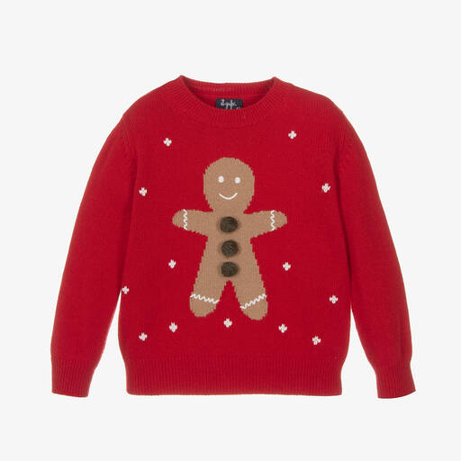 Il Gufo-Red Wool Knit Gingerbread Sweater | Childrensalon