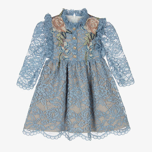 Irpa-Girls Blue Floral Lace Dress | Childrensalon