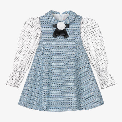 Irpa-Girls Blue Sparkly Tweed Dress | Childrensalon