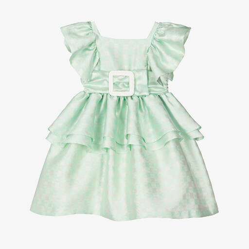 Irpa-Girls Green Satin Belted Dress | Childrensalon