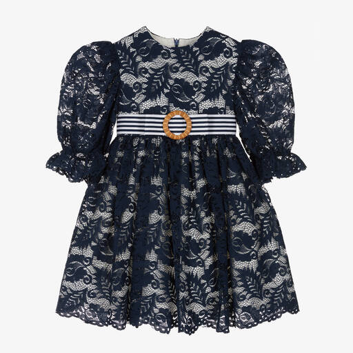 Irpa-Girls Navy Blue Lace Dress | Childrensalon