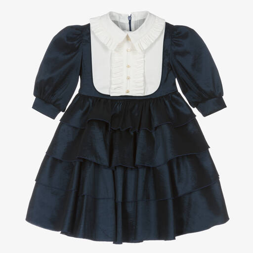 Irpa-Girls Navy Blue Taffeta Dress | Childrensalon