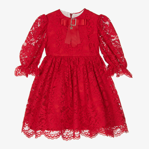 Irpa-Girls Red Lace Dress | Childrensalon