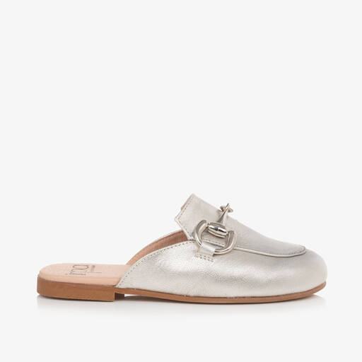 Irpa-Girls Silver Leather Backless Loafers | Childrensalon