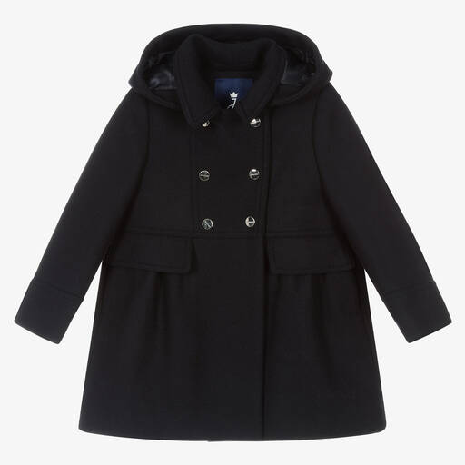 Jacadi Paris-Синее шерстяное пальто с капюшоном | Childrensalon