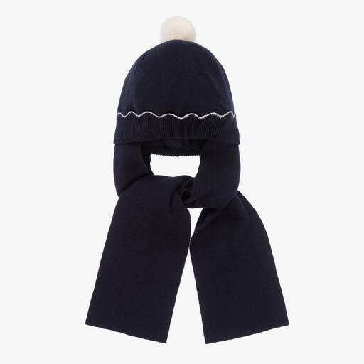 Jacadi Paris-Girls Navy Blue Cotton & Wool Hat | Childrensalon