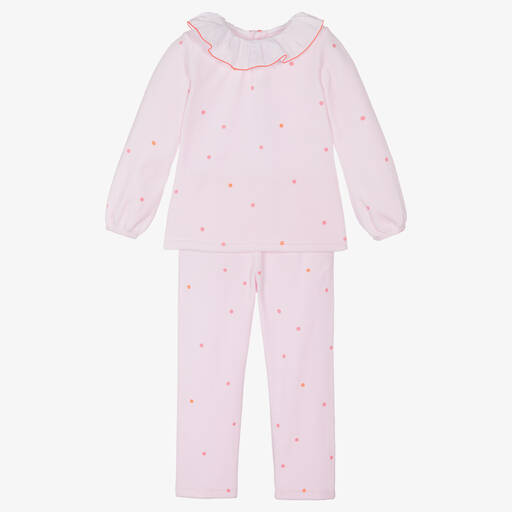 Jacadi Paris-Girls Pink Cotton Velour Pyjamas | Childrensalon