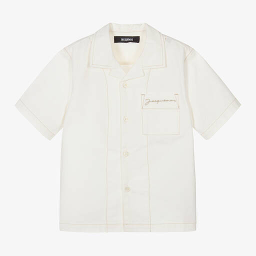 JACQUEMUS-Boys Ivory Organic Cotton Shirt | Childrensalon