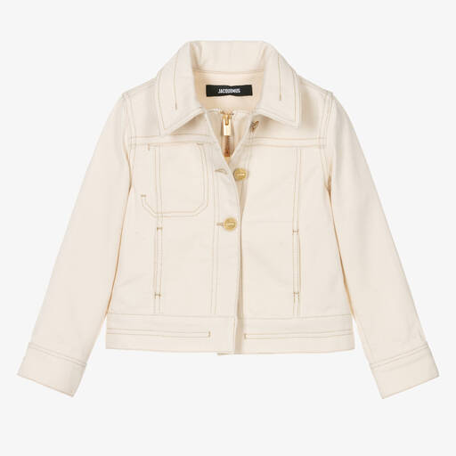 JACQUEMUS-Ivory Cotton Denim Jacket | Childrensalon