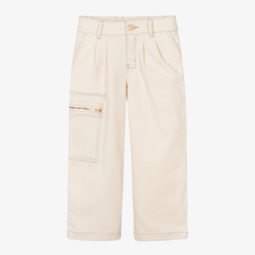 JACQUEMUS-Ivory Cotton Denim Straight Fit Trousers | Childrensalon