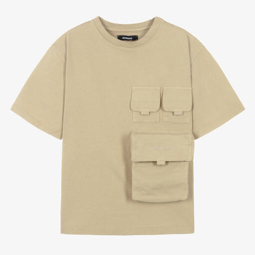 JACQUEMUS-Teen Beige Cotton Utility T-Shirt | Childrensalon