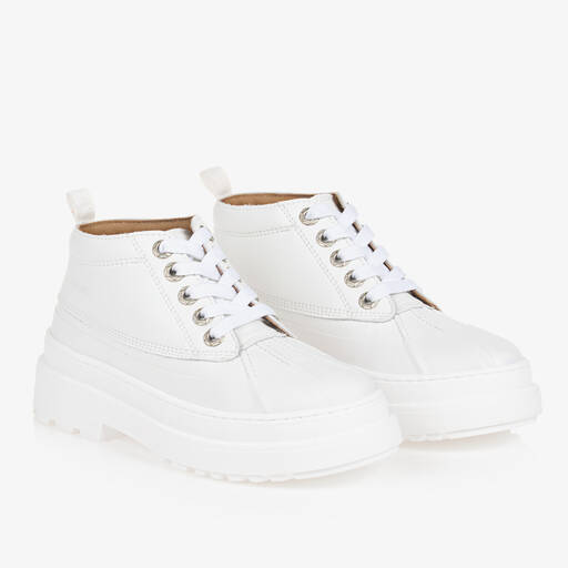 JACQUEMUS-Teen White Leather Lace-Up Ankle Boots | Childrensalon