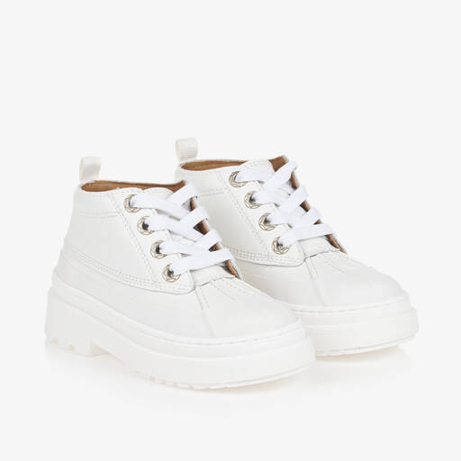 JACQUEMUS-White Leather Lace-Up Ankle Boots | Childrensalon