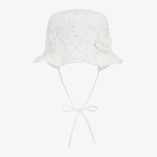 Jamiks-قبعة قطن عضوي لون أبيض بطبعة ورود للمولودات | Childrensalon
