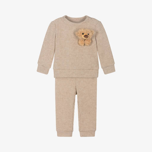 Jamiks-Beige Bear Viscose Baby Trouser Set | Childrensalon