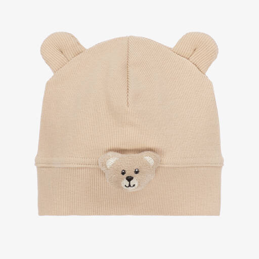 Jamiks-Beige Cotton Teddy Bear Baby Hat | Childrensalon