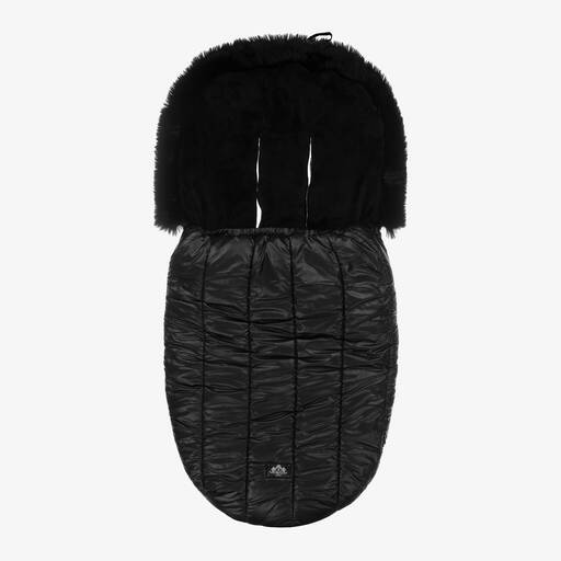 Jamiks-Black Faux Fur Trim Footmuff (100cm) | Childrensalon