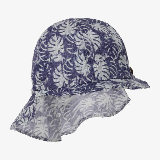 Jamiks-Boys Blue Cotton Leaf Print Sun Hat | Childrensalon