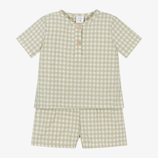 Jamiks-Рубашка и шорты из органического хлопка в зеленую клетку для мальчиков  | Childrensalon