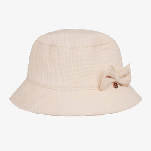 Jamiks-قبعة للشمس قطن عضوي موسلين لون بيج للبنات | Childrensalon