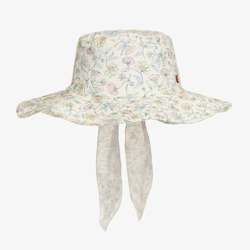 Jamiks-Голубая хлопковая шляпа в цветочек для девочек | Childrensalon