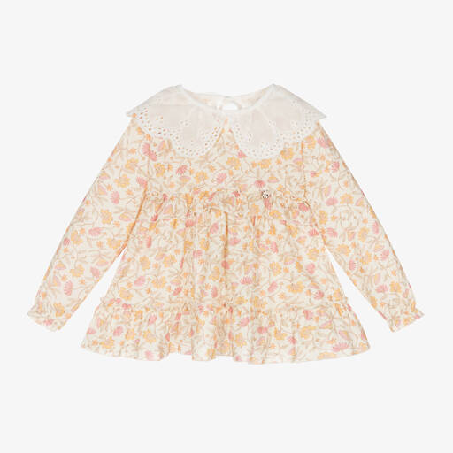 Jamiks-Girls Ivory Floral Organic Cotton Dress | Childrensalon