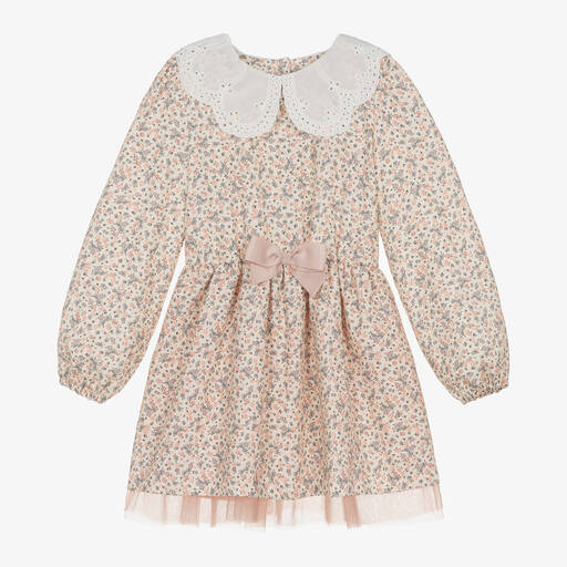 Jamiks-Girls Ivory Floral Print Cotton Dress | Childrensalon