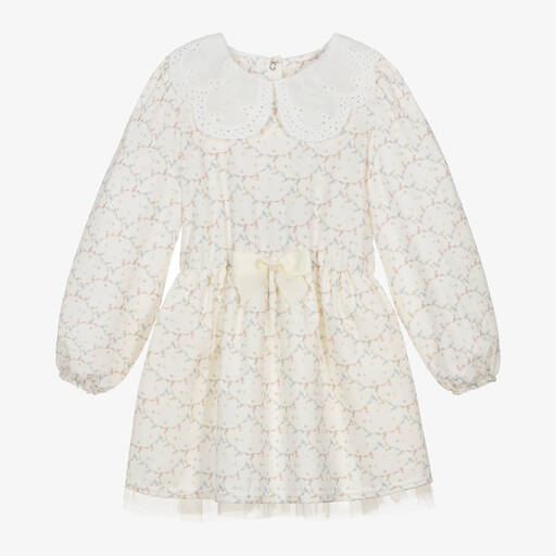 Jamiks-Girls Ivory Rabbit Print Cotton Dress | Childrensalon