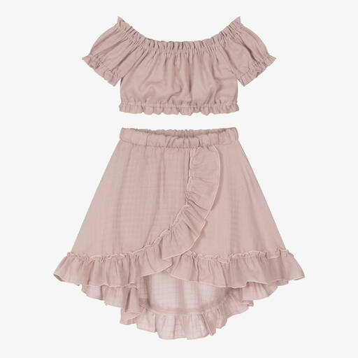 Jamiks-Розовый топ и юбка из хлопка для девочек | Childrensalon