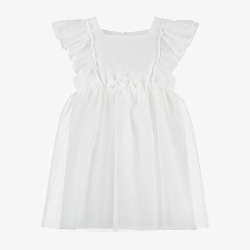 Jamiks-Girls White Organic Cotton & Tulle Dress | Childrensalon