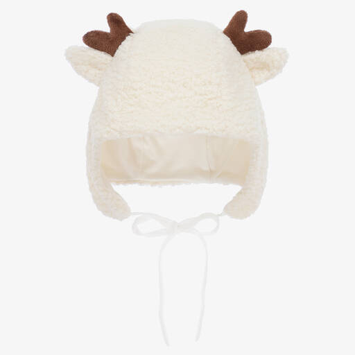 Jamiks-Ivory Cotton Sherpa Reindeer Baby Hat | Childrensalon