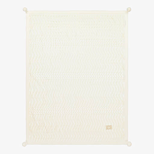 Jamiks-Ivory Viscose Knit Pom-Pom Blanket (100cm) | Childrensalon