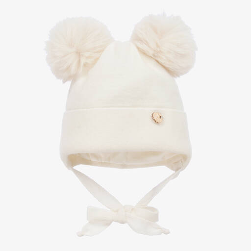 Jamiks-Ivory Wool & Faux Fur Pom-Pom Baby Hat | Childrensalon