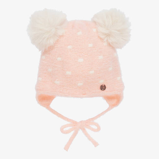 Jamiks-Pink Polka Dot Faux Fur Pom-Pom Hat | Childrensalon