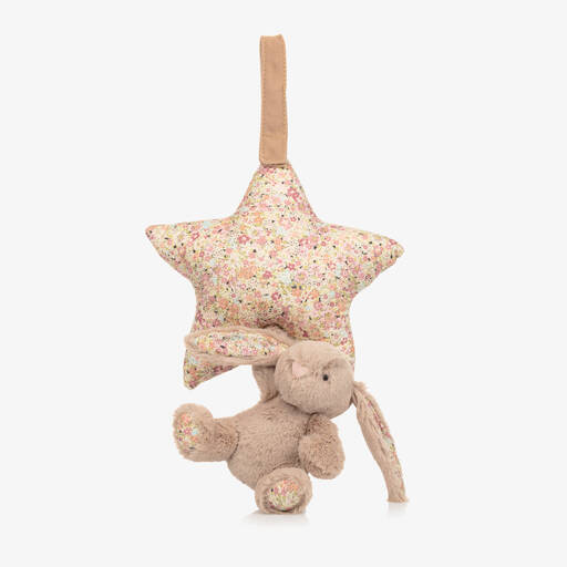 Jellycat-Beige Floral Bunny Musical Pull Toy (28cm) | Childrensalon