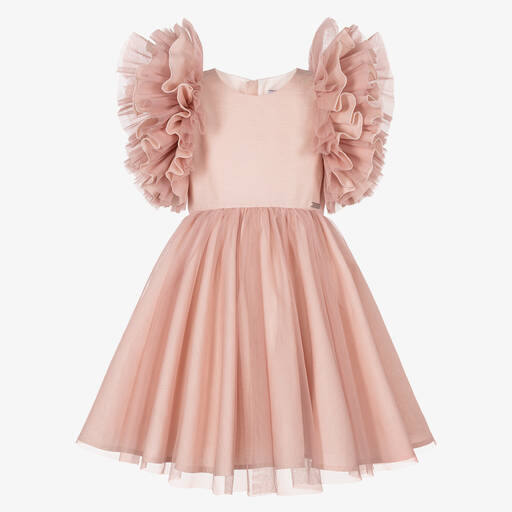 Jessie and James London-Girls Dusky Pink Cotton & Tulle Dress | Childrensalon