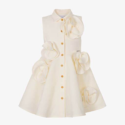Jessie and James London-Girls Ivory 3D Flower Cotton Dress | Childrensalon