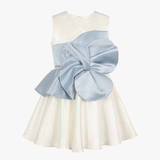 Jessie and James London-Girls Ivory & Blue Flower Satin Dress | Childrensalon