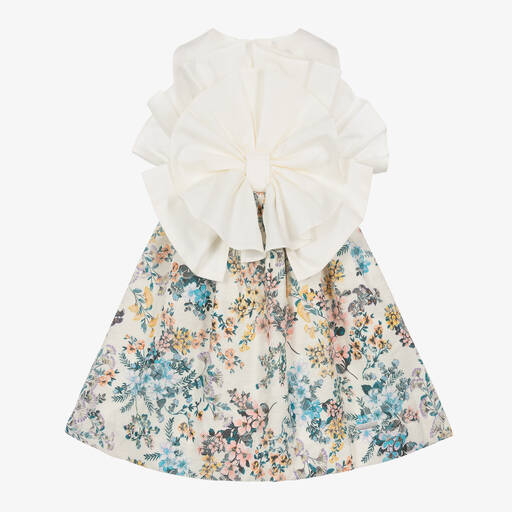 Jessie and James London-Girls Ivory Cotton Floral Jacquard Dress | Childrensalon