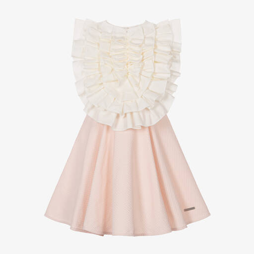 Jessie and James London-Girls Ivory & Pink Cotton Dress | Childrensalon
