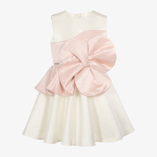 Jessie and James London-Girls Ivory & Pink Flower Satin Dress | Childrensalon