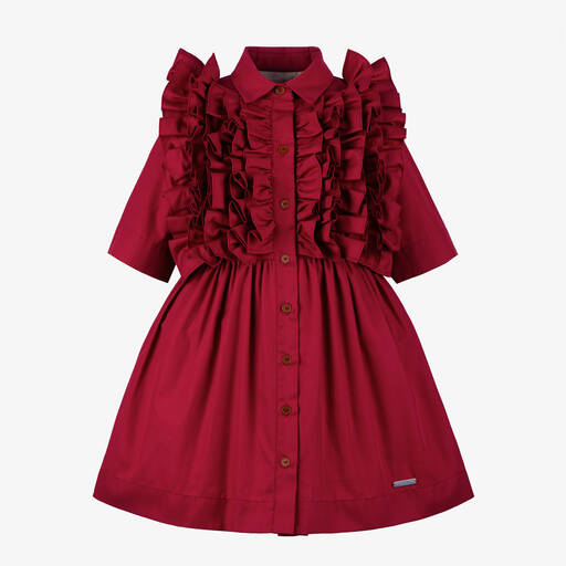 Jessie and James London-Girls Red Cotton Ruffle Dress | Childrensalon